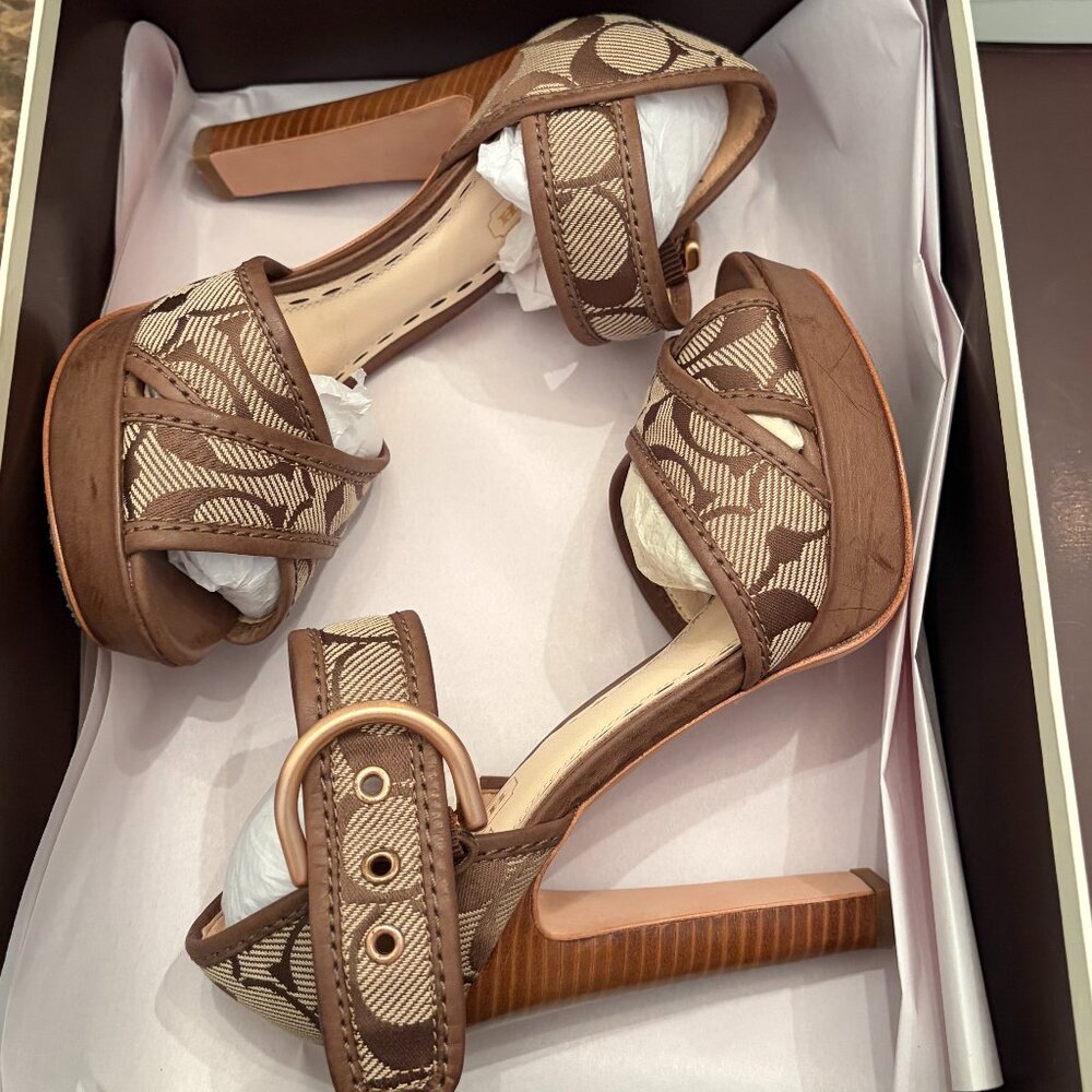 Coach Brie Signature C Peep-Toe Platform Heels (Size 5.5)